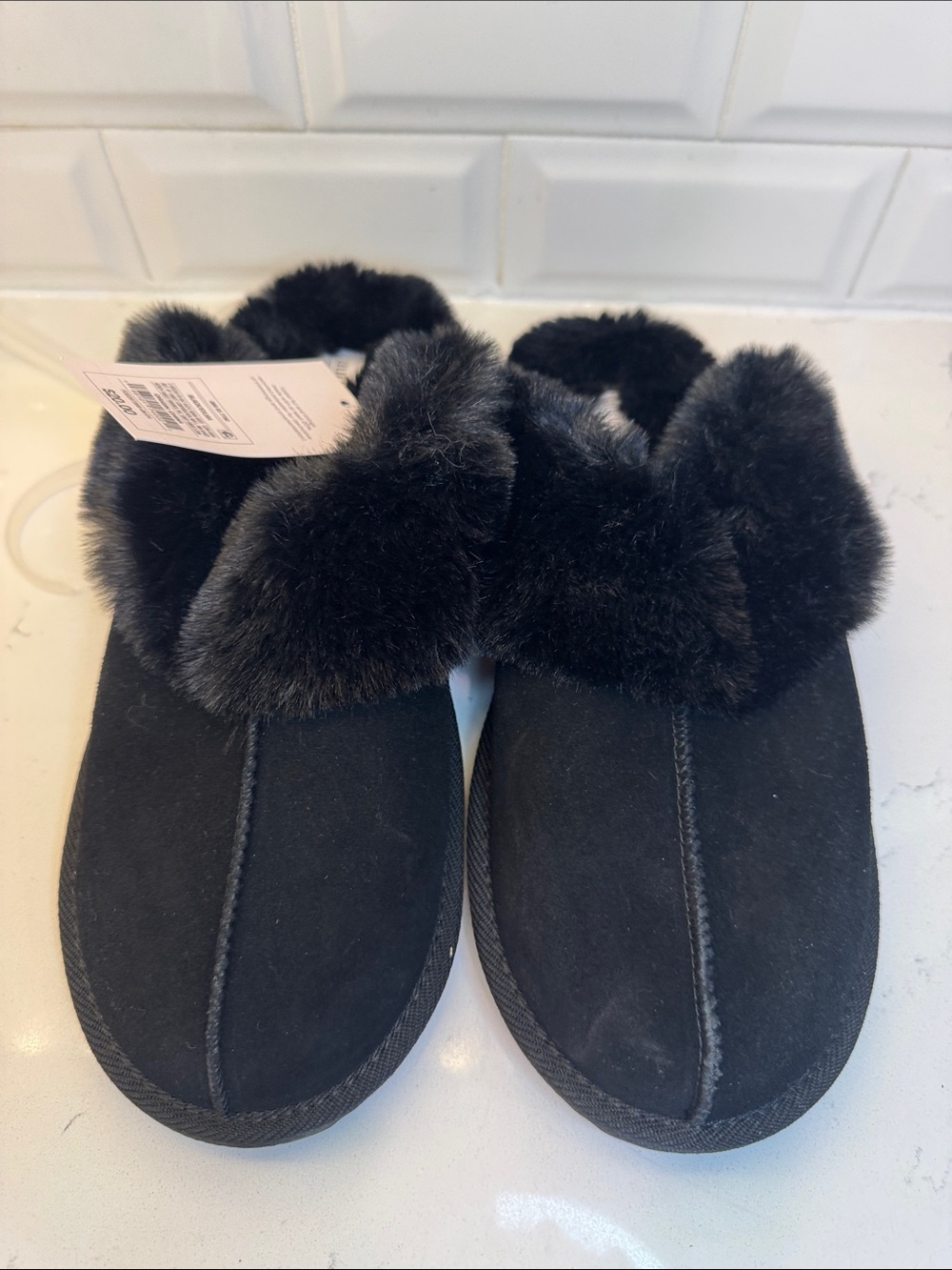 Auden Black Faux Fur Clog Slippers for Kids